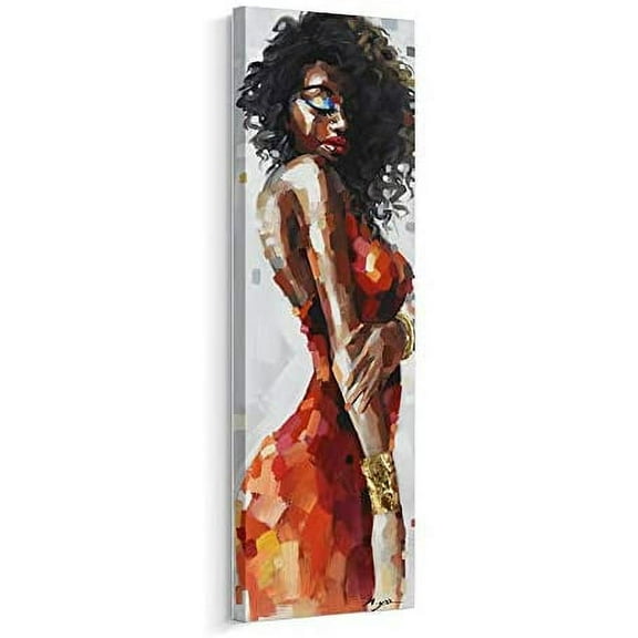 Artinme Framed African American Black Art Dancing Black Women In Dress Wall Art Painting on Canvas Print Wall Picture for Home Accent Living Room Wall Decor