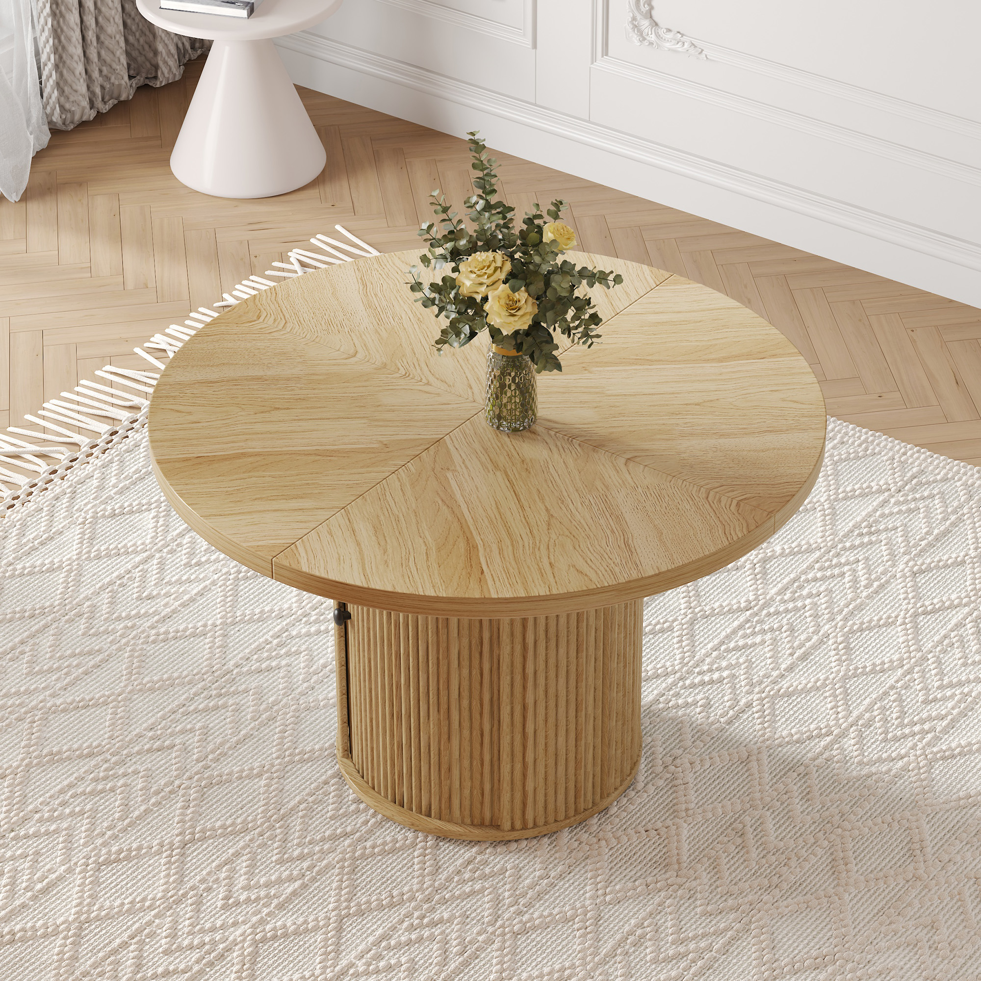 47.2" Dining Table With Double-Layer Storage Design And Roman Column Shape