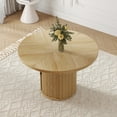 thumbnail image 2 of LUFTUT 47.2" Round Kitchen Table, Pedestal Dining Table with 2 Hidden Shelves & Sliding Wood Door, Engineered-Wood MDF, Space-Saving for Apartment & Small Space (Oak), 2 of 9
