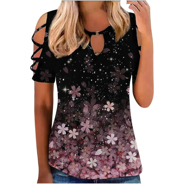 Qertyioot Hauts pour Femmes Mode Amusante Imprimé Décontracté Coupe Ample Tee-Shirts Blouse Imprimée Col Rond