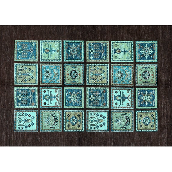 Ahgly Company Indoor Rectangle Oriental Light Blue Modern Area Rugs, 7' x 10'