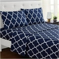 thumbnail image 2 of Mellanni 4-Piece Iconic Queen Bedsheet Set - Microfiber, 16" Deep Pocket, Cooling, Wrinkle, Fade, Stain Resistant, Quatrefoil Navy Blue, 2 of 7