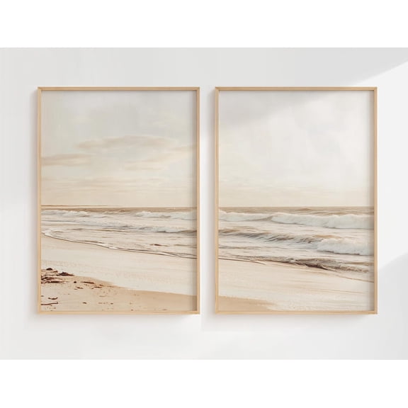 Classic Coastal Art Ocean Landscape Neutral Beach Print Beach House Decor Set 2 Unframed Paper Print 8x12