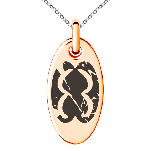 Stainless Steel Ancient Tribal Unity Rune Engraved Small Oval Charm Pendant Necklace