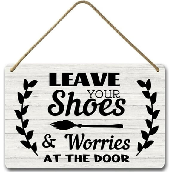 Leave Shoes & Worries at the Door Sign,Shoes Wooden Sign Hanging Wooden Home Sign Rustic Wall Decor for Home, Farmhouse Home Decor Welcome for Front Door Decor 8x12 Inch
