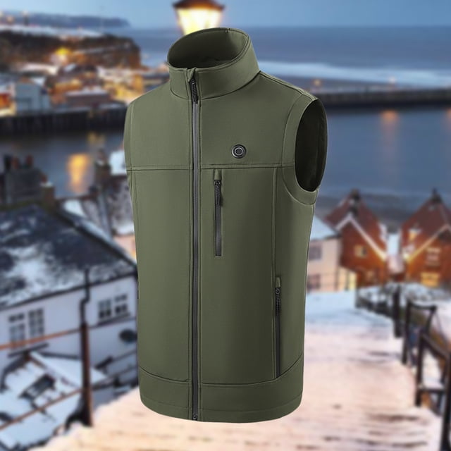 Chaleco térmico cálido para hombre cuello levantado cierre de cremallera chaleco calefactable de invierno para acampar