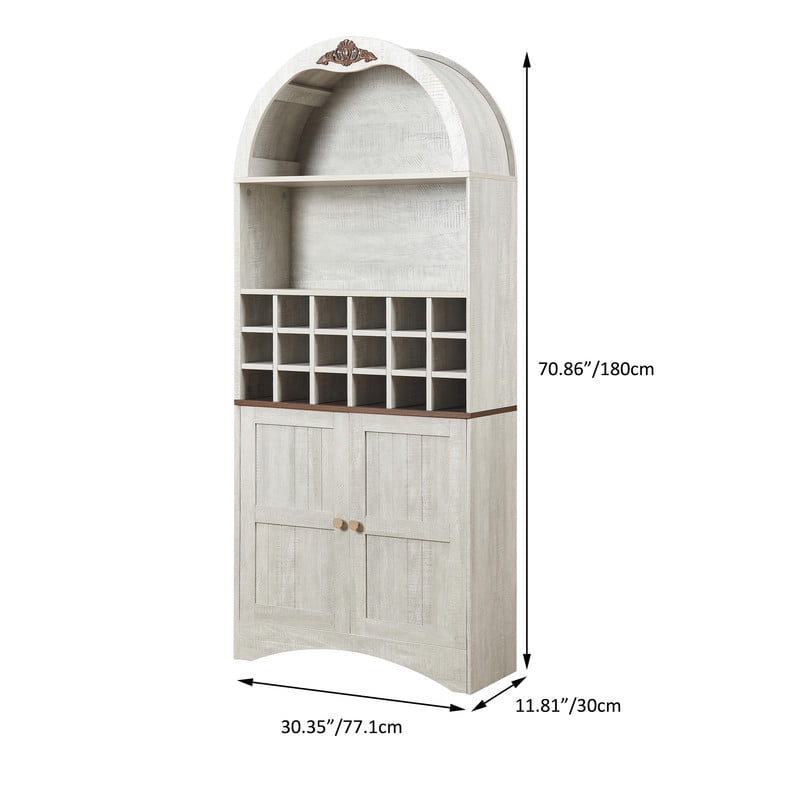 Arched Bar Wine Storage Liquor Cabinet with Removable Wine Grid, Freestanding Bookcase with Adjustable Shelves