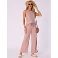 thumbnail image 3 of DARING DIVA Tank Pajama Waffle Knit Wige Leg Pants 2 Piece Lounge Set XS Pink, 3 of 6