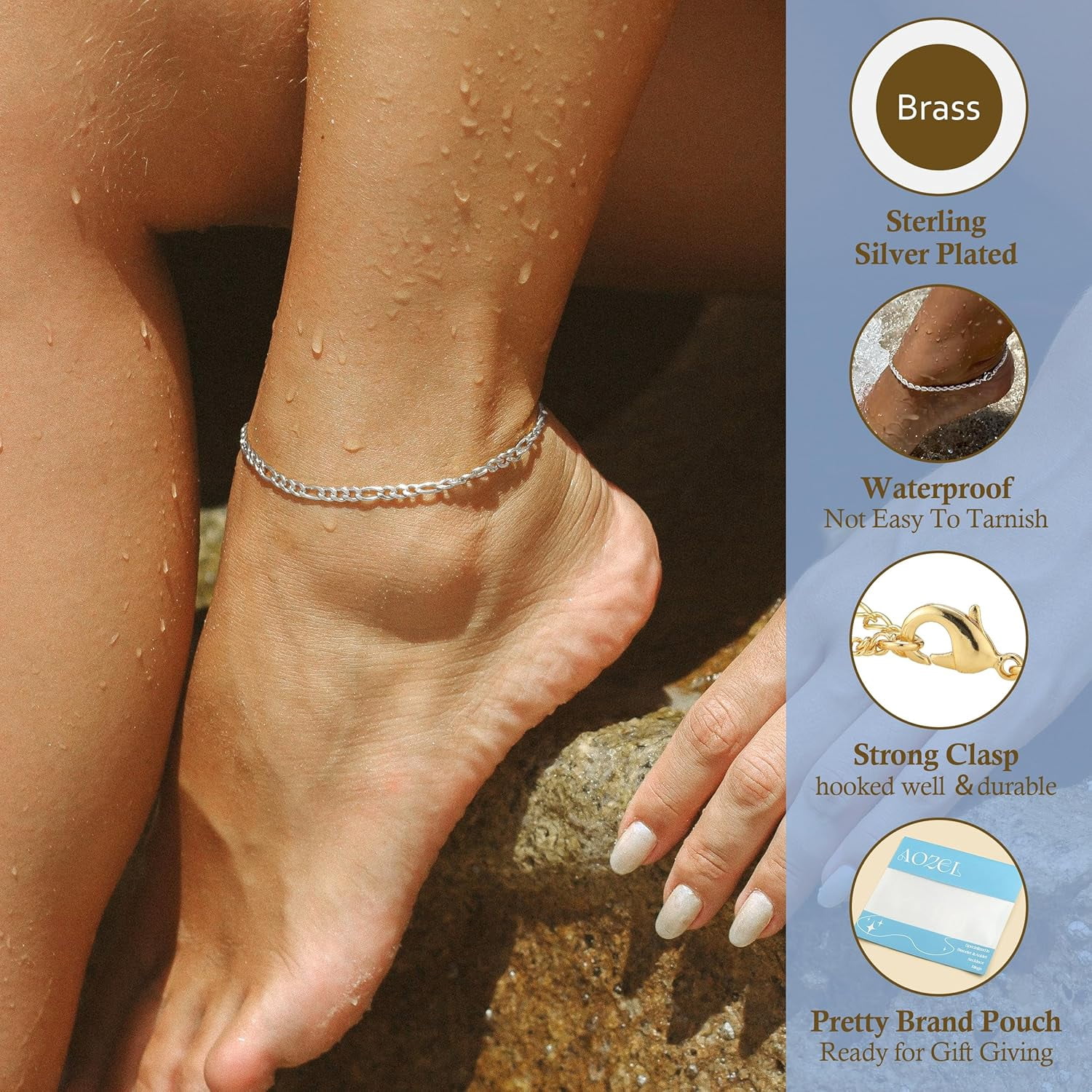 18K Gold/Sterling Silver Plated Anklet Bracelets for Women Waterproof Plus Size Cuban Link Chain Ankle Bracelet for Large Ankle 9-12inch