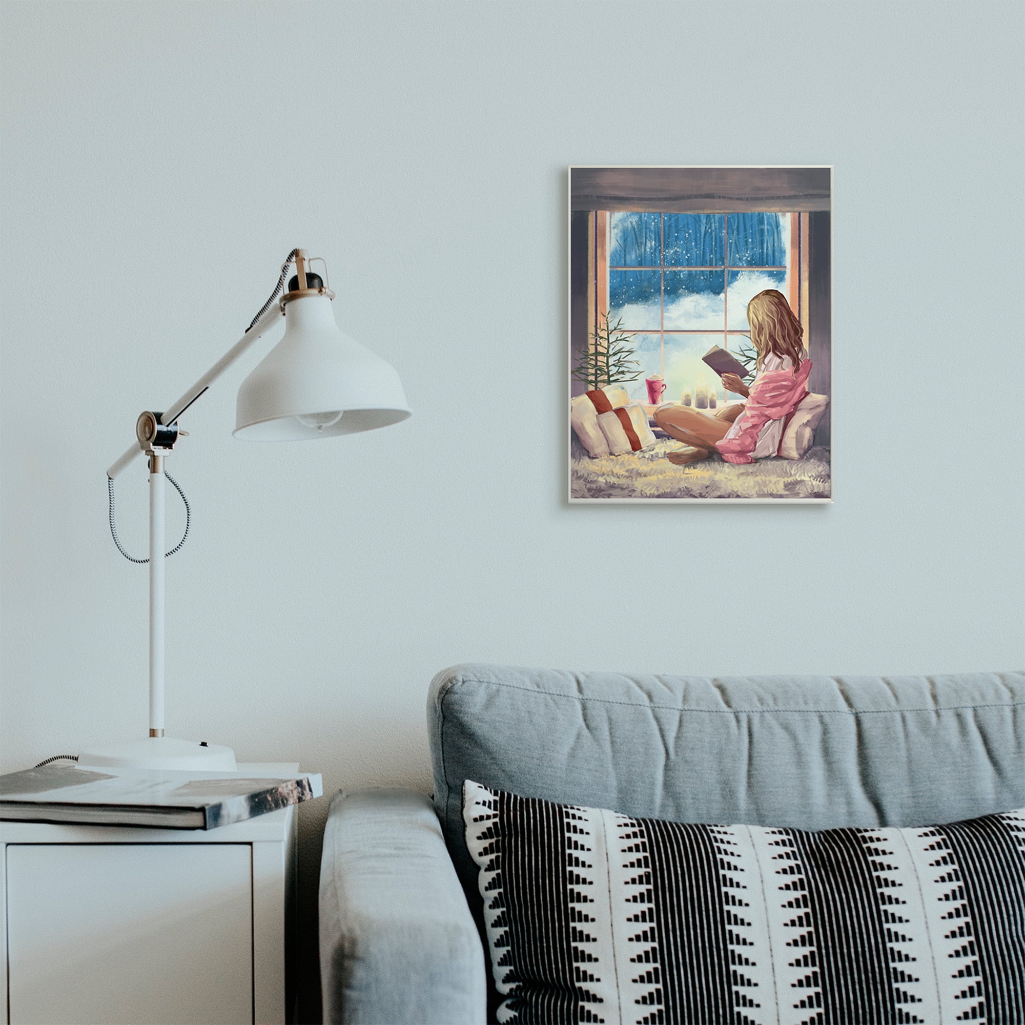 Stupell Industries Girl Reading by Snowy Window Winter Holiday Wall Plaque, 13 x 19, Design by Ziwei Li