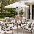 thumbnail image 2 of Round Outdoor Tablecloth with Umbrella Hole and Zipper, Burnt Orange Gray Striped Tablecloth with Elastic Waterproof, Farmhouse Stripe Art Patio Table Covers for 31" - 35" Picnic Pool Tables, 2 of 9