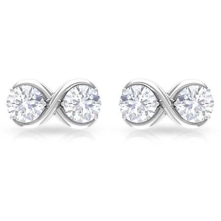 JeenMata Infinity 0.5 Carat Round Cut Diamond Solitaire Stud Earrings In 18K White Gold Plating Over Silver