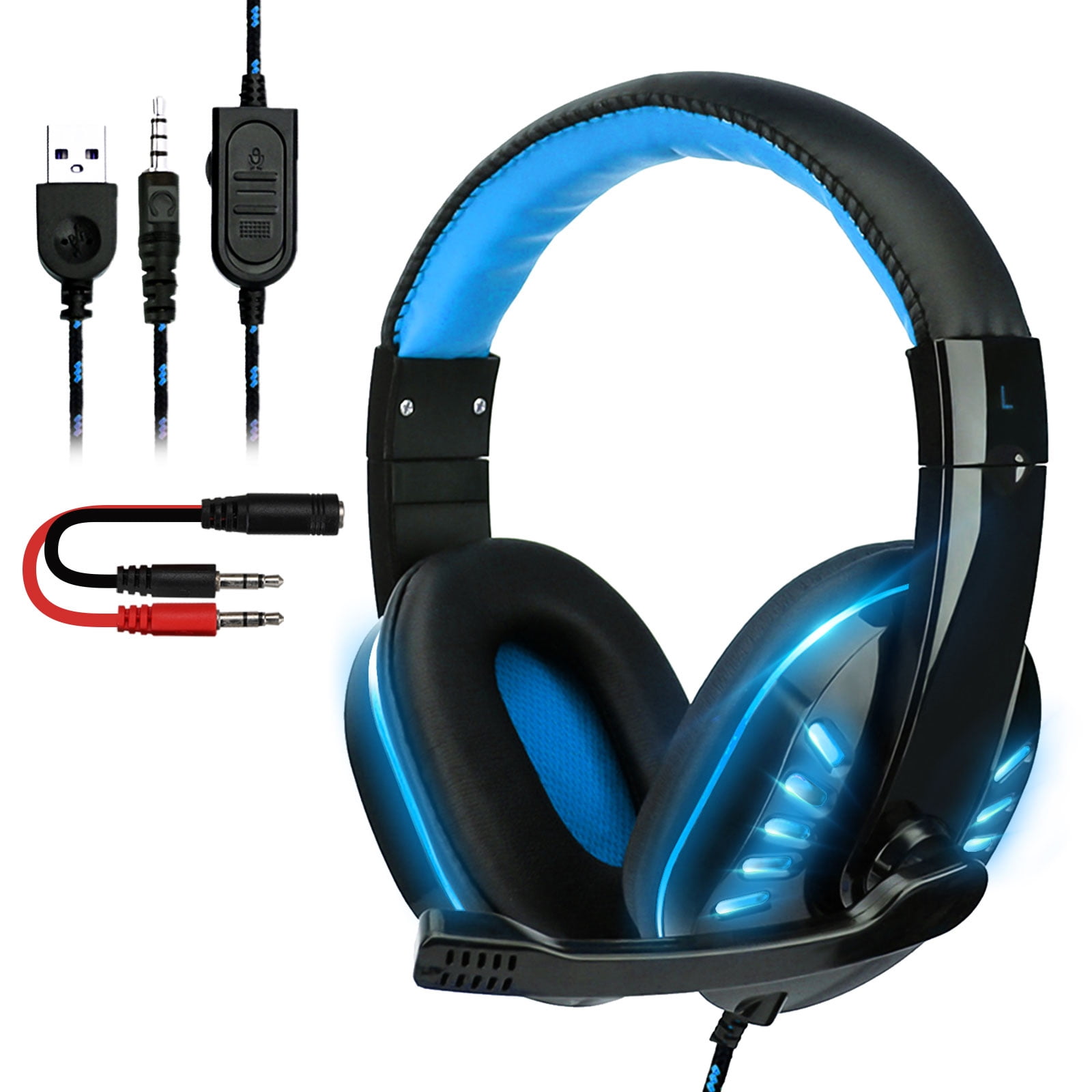 Gaming Headset for PS4, Xbox One, PC Headset with Noise Canceling Mic & LED Light, Over Ear Headphones with Stereo Surround Sound, Soft Earmuffs, Compatible with Nintendo Switch, Ps4 Pro, Mac, Laptop