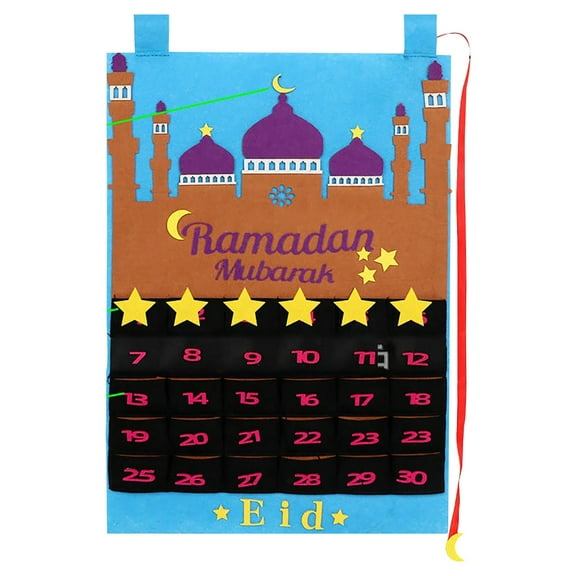 30-Day Ramadan Countdown Calendar - Eid Mubarak Muslim Home Decor for Living Room, Office, Bedroom - Includes 30 Cloth Stars with Lanyards for Easy Hanging Multicolor