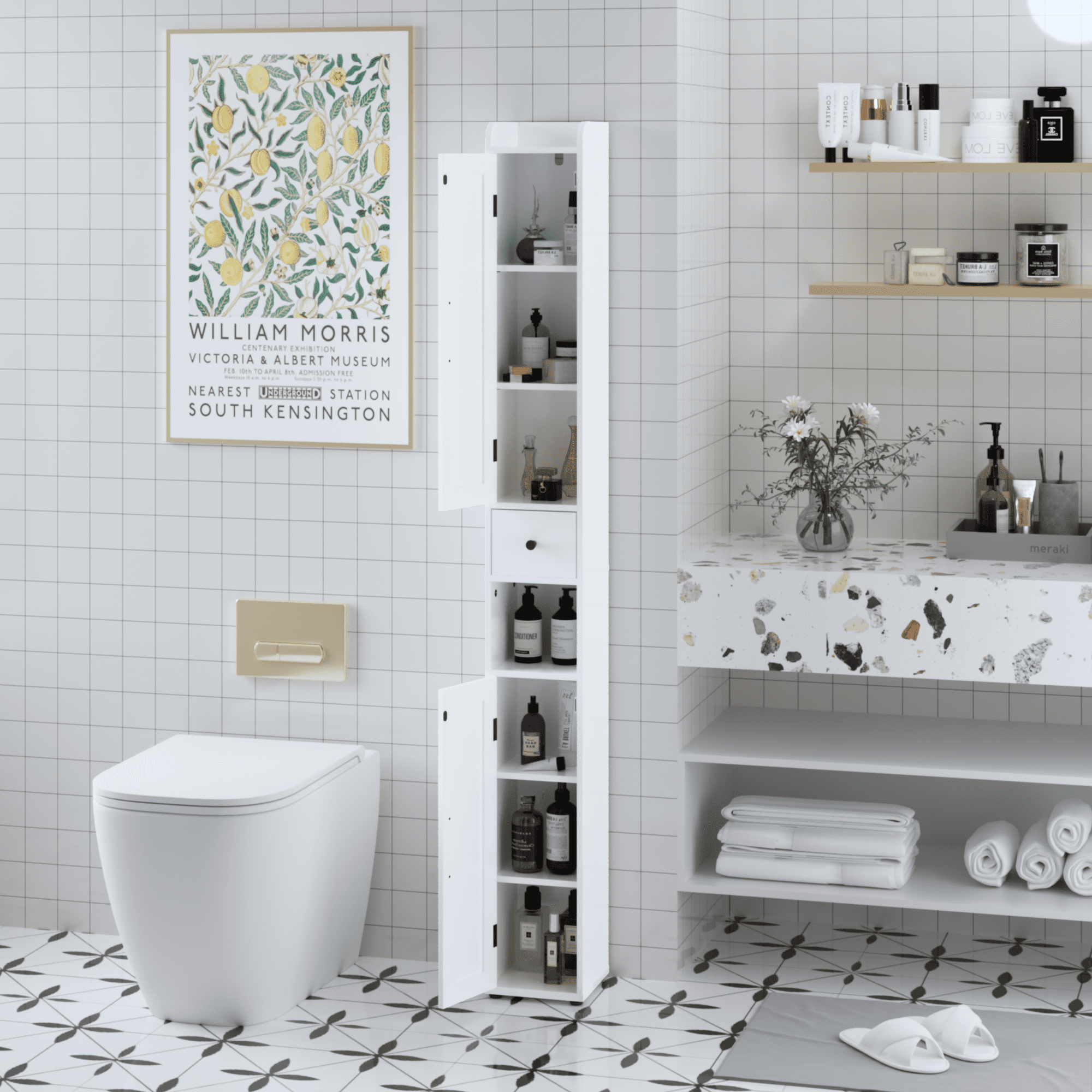 Yoneston Slim Tall Bathroom Storage Cabinet, 67.51" Freestanding Bathroom Cabinet with Drawer, 2 Doors and Adjustable Shelves, White