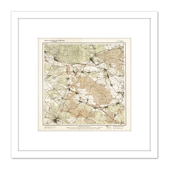 Map Antique 1922 Reich Office Nauen Berlin Old Replica 8X8 Inch Square Wooden Framed Wall Art Print Picture with Mount