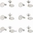 thumbnail image 1 of 12 piezas de 6 estilos de aretes de acero inoxidable, aretes planos y redondos con textura de disco, aretes con tuercas y aros en blanco., 1 of 4