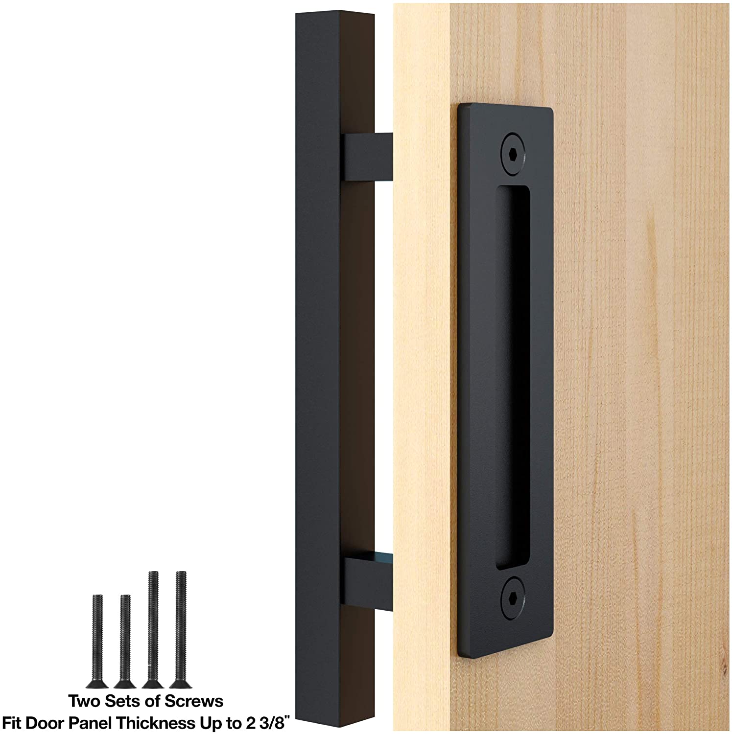 FaithLand 12" Barn Door Handle with Flush Finger Pull, Pull and Flush Door Handle Set in Black, Square - Fit Doors Up to 2 3/8'' 12" Black Pull Handle (Square) - image 2 of 7