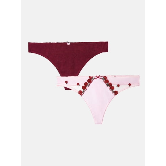 Fresh by Fruit of the Loom 2-Pack Embroidered Thong, Sizes XS to XXL