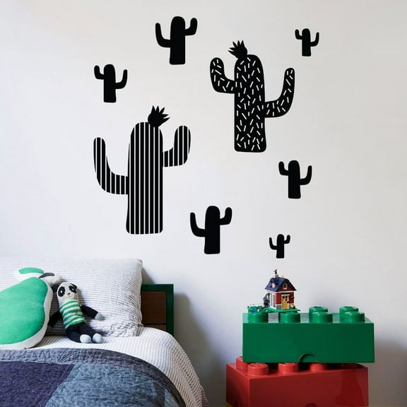 Cactus Plant Pattern Flower Desert Cartoon Wall Sticker Art Decal for Girls Boys Kids Room Bedroom Nursery Kindergarten Garage House Fun Home Decor Stickers Wall Art Vinyl Decoration Size (20x20 inch)