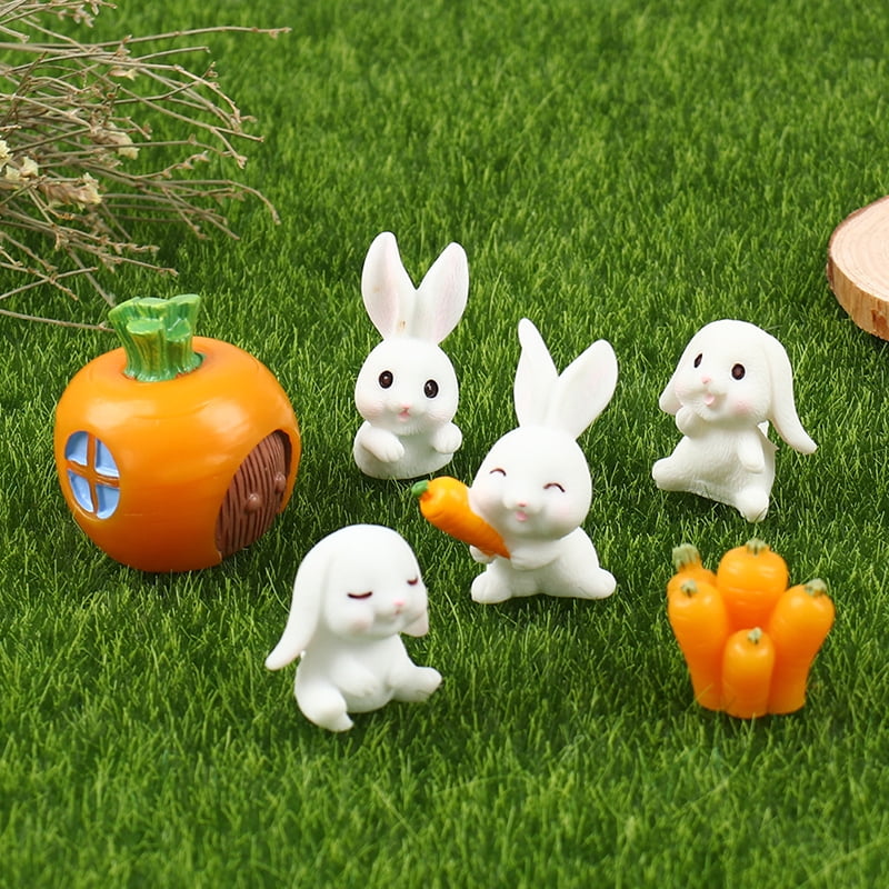Garden Yard Lawn Ornament Decoration Figurines DIY Mini 6pcs Rabbits Miniatures 
