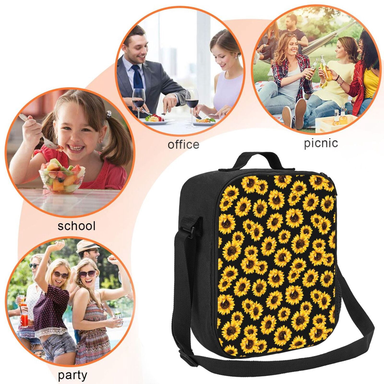Ratiio Sunflower 6 Print Lunch Box - Reusable Lunch Bag Men Adult Women- Insulated LunchBox