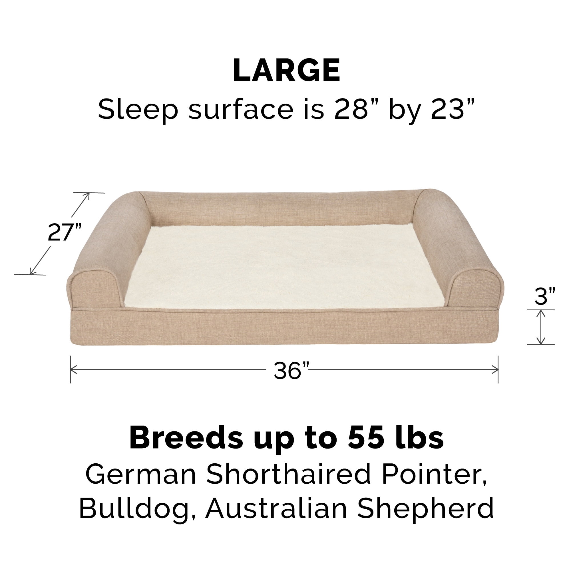 FurHaven Plush & Performance Linen Orthopedic Sofa Pet Bed for Dogs & Cats - Flax, Large