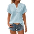 thumbnail image 3 of PIWHJQK Women Casual Short Sleeve T Shirt Blouses Women V-neck Solid Tee Top Casual Button Summer Fashion Style Summer Outfits, 3 of 6