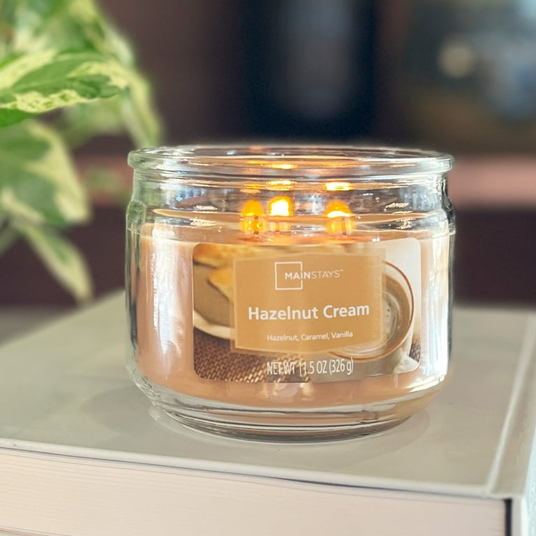 Mainstays Hazelnut Cream Scented 3-Wick Glass Jar Candle, 11.5 oz
