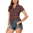 thumbnail image 1 of INSPIRE CHIC Chemise à Carreaux pour Femme en Coton Style Boyfriend à Boutons devant à Manches Courtes, 1 of 6