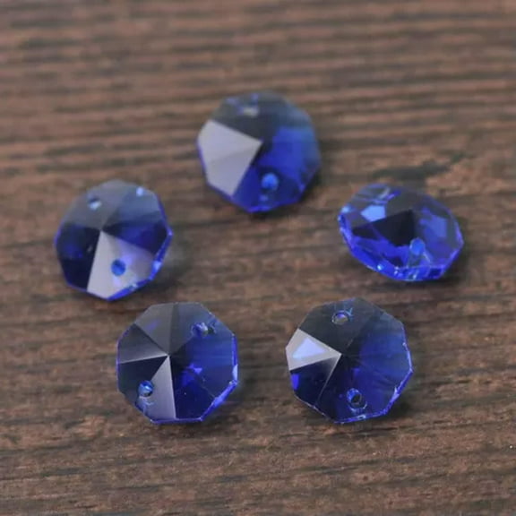 U8MO 10pcs 14mm Octagon 2 Hole Prism Faceted Crystal Glass Loose Connector Beads lot-#18 Blue