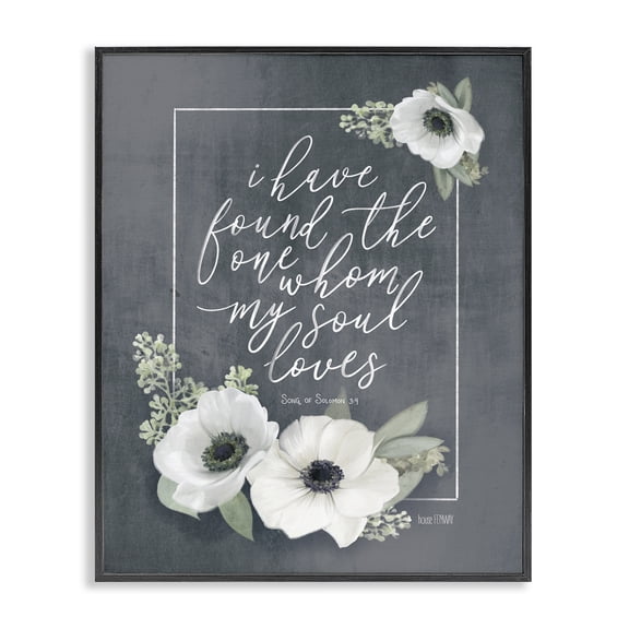 Stupell Industries Farmhouse Whom My Soul Loves 3:4 Rustic White Poppy Florals Black Framed Giclee Art, 11 x 14, by House Fenway