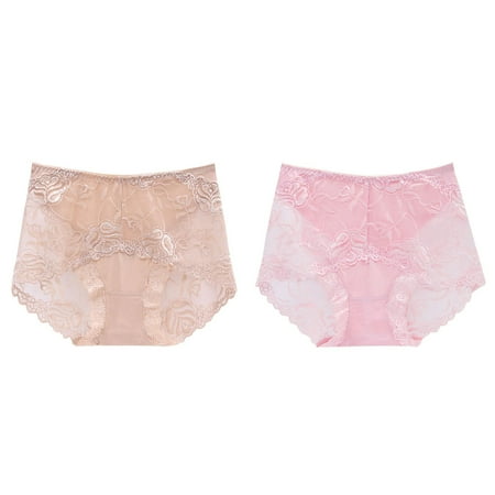 2-Pack Womens Mid High Waist Lace Panties Transparent Seamless Large Size Lift Briefs Underwear Set Silk G String Panties for Women Day of The Underwear Women Surprise Underwear Pack for Women