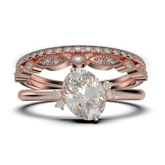 Dazzling Minimalist 2.50 Carat Oval Cut Diamond Moissanite Engagement Ring, Wedding Ring, Two Matching Band in 10k Solid Rose Gold, Gift For Her, Promise Ring, Anniversary Gift