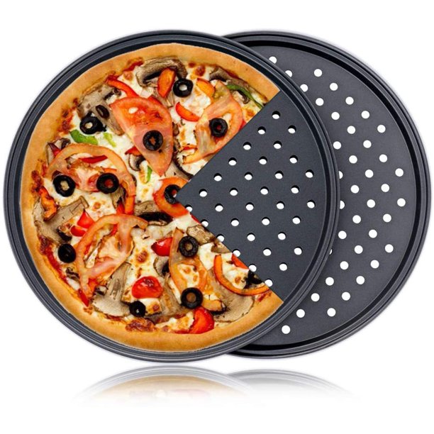 Bandeja para pizza de acero para hornear con agujeros, bandeja redonda para pizza para horno, bandeja para pizza para hornear de 12 pulgadas, suministros para hornear antiadherentes, juego d