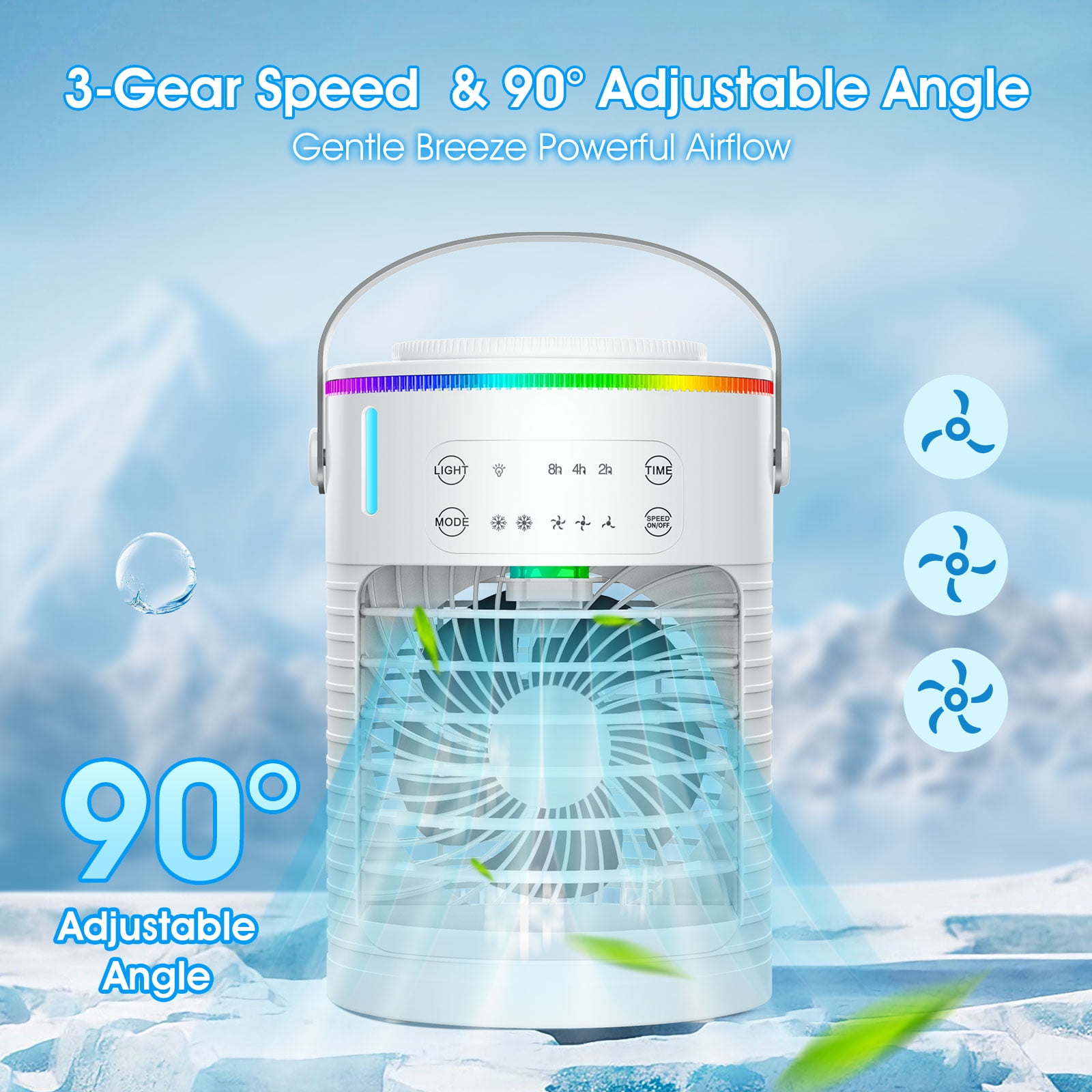Portable Air Conditioners & Cooler - 3-Sec Fast Cooling, 600mL Tank with Ice Compartment, 3 Fan Speeds + 2 Mist Modes, 48dB Ultra-Quiet, Adjustable Airflow - for Bedroom, Office & Travel