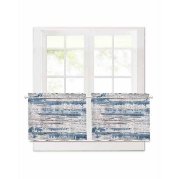 Vintage Blue Grey Short Blackout Curtains 24 Inch Long Modern Retro Abstract Art Rod Pocket Kitchen Curtains, 2 Panels Thermal Insulated Room Darkening Drapes for Bedroom, 30"W x 24"L