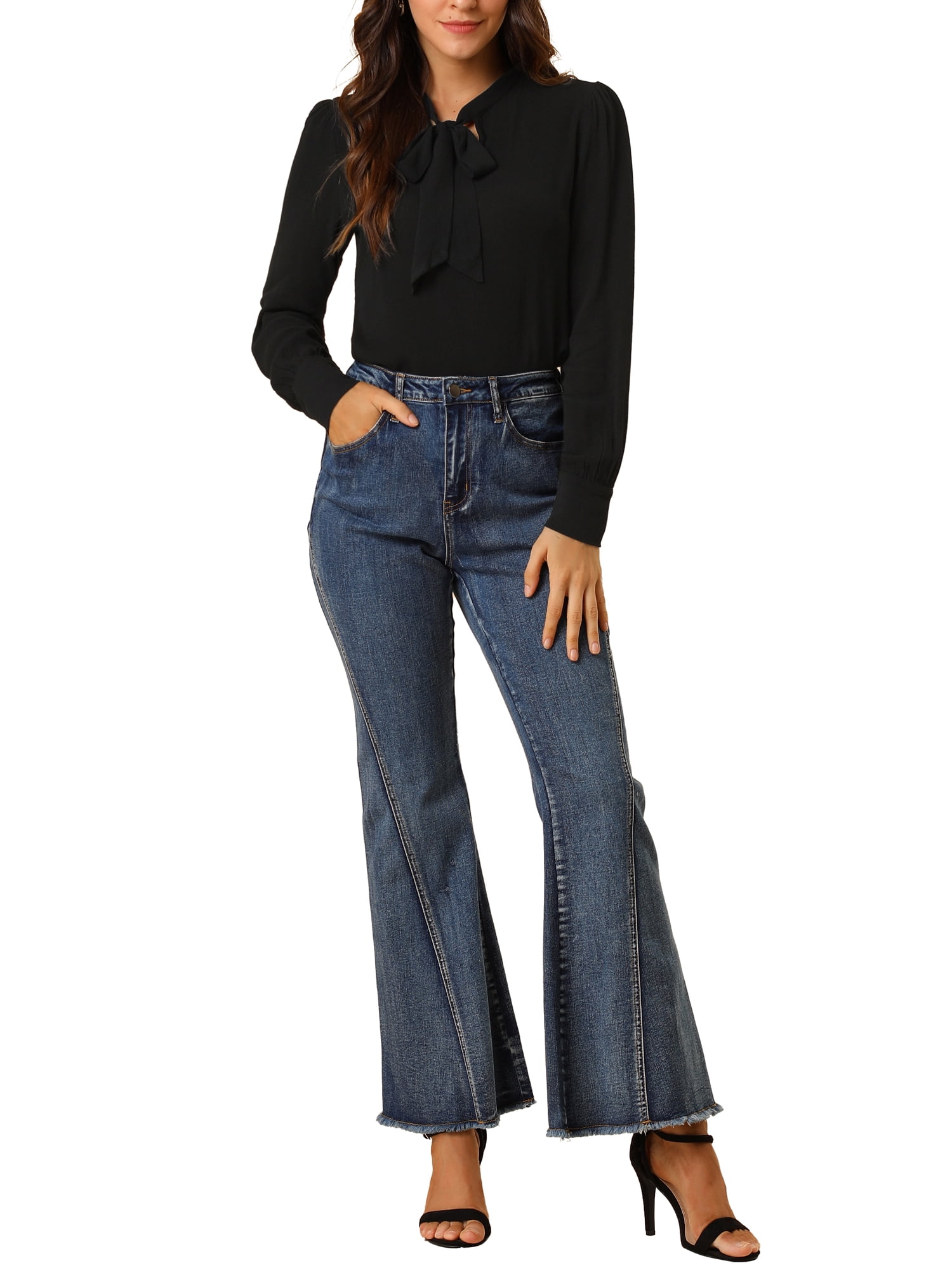 Unique Bargains Women's Bow Tie Neck Elegant Long Sleeve Solid Work Blouse XL Black