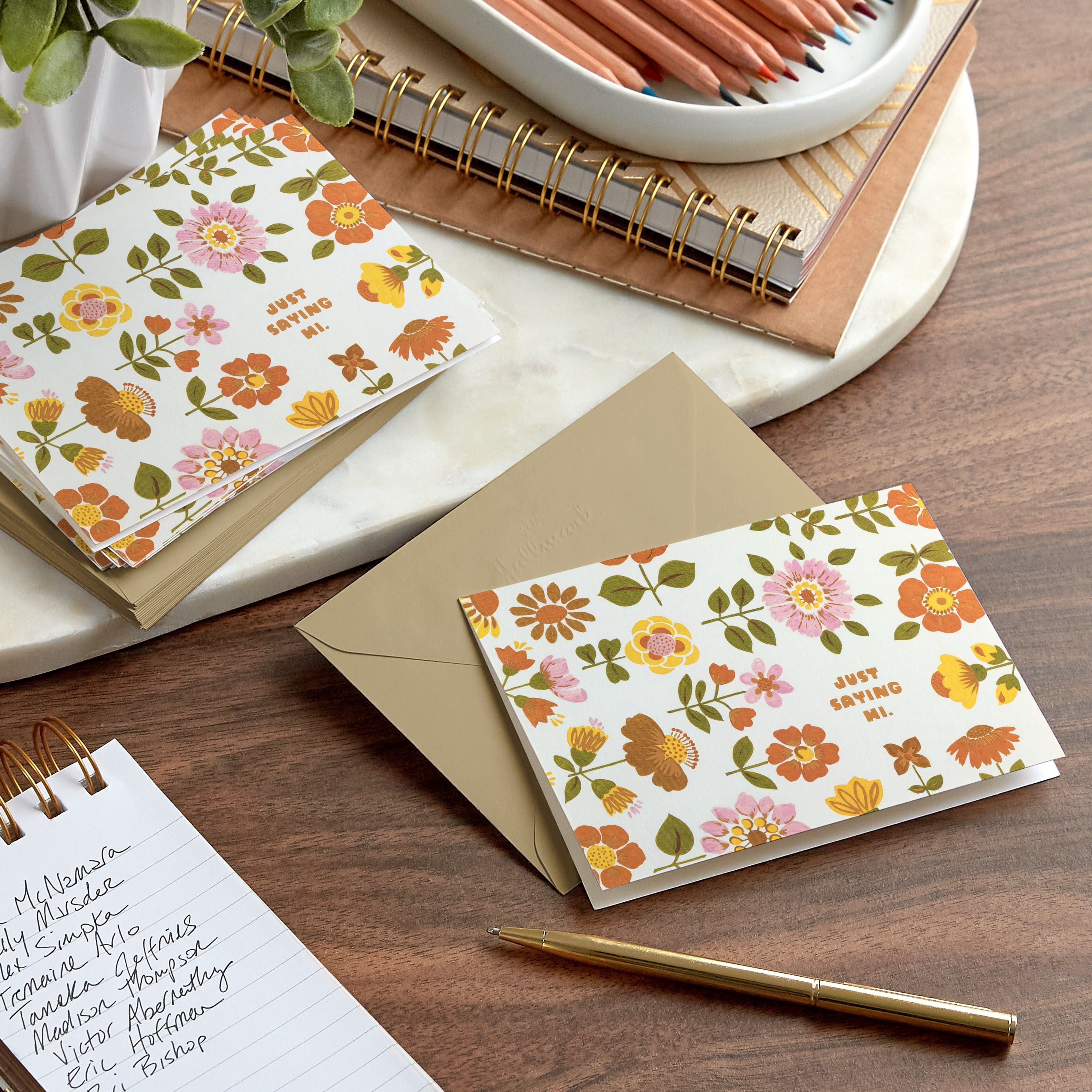 Hallmark Blank Thinking of You Notes (Retro Florals), Pack of 10