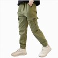 thumbnail image 1 of felwors Pantalon Cargo Enfants Grands Garçons Mode Enfants Pantalon d'École avec Poches Pantalon de Protection Pantalon Décontracté d'Extérieur (Vert, 9-10 Ans), 1 of 6