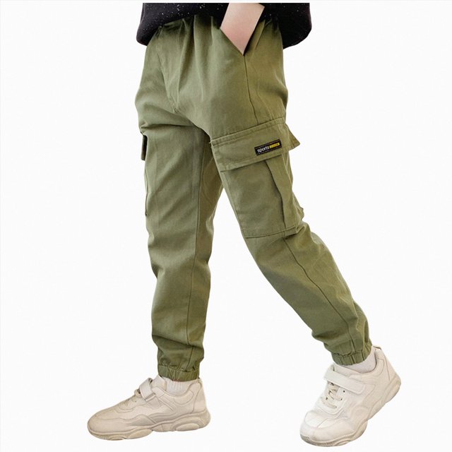 felwors Pantalon Cargo Enfants Grands Garçons Mode Enfants Pantalon d'École avec Poches Pantalon de Protection Pantalon Décontracté d'Extérieur (Vert, 9-10 Ans)