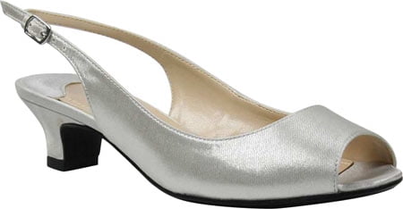 Women's J. Renee Jenvey Low Heel Slingback Silver Satin 8.5 N - Walmart.com