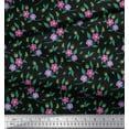 thumbnail image 2 of Soimoi polyester Crepe Fabric Leaves & Periwinkle Floral Printed Fabric 1 Yard 52 Inch Wide, 2 of 3