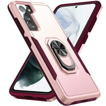 Dteck Case for Samsung Galaxy S21 FE 5G with Ring Stand, Heavy Duty Full Body Shockproof Case Support Car Mount Hybrid Bumper Silicone Hard Back Cover for Samsung Galaxy S21 FE, Pink   Rose