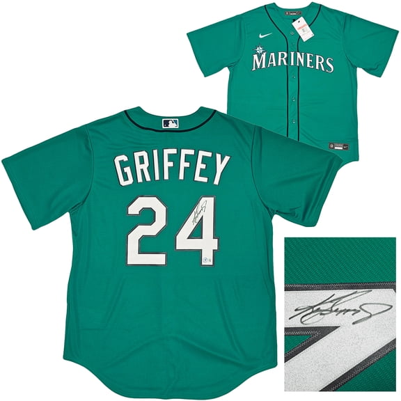 Seattle Mariners Ken Griffey Jr. Autographed Teal Nike Jersey Size L Beckett BAS Witness 212481