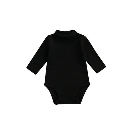 

Sunisery Newborn Baby Boys Girls Long Sleeve Turtleneck Solid Color Cotton Romper Jumpsuit Baby Clothes Black 12-18 Months