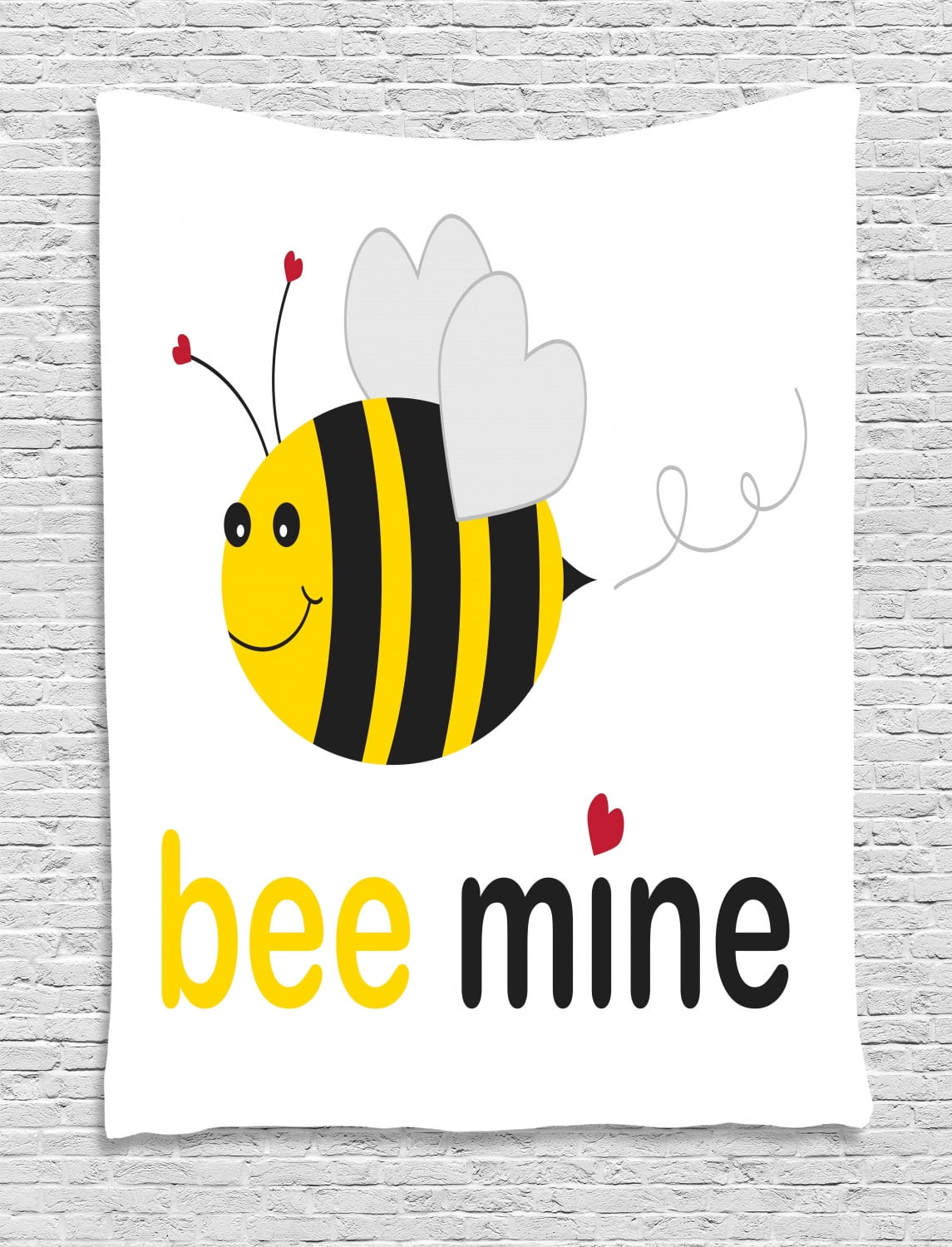 Honey Bee Tapestry, Bee Mine Romantic Cartoon Concept Heart Shaped Wings, Wall Hanging for Bedroom Living Room Dorm Decor, 60W X 80L Inches, Yellow Charcoal Grey Pale Grey White, by Ambesonne - Honey Bee Tapestry, Bee Mine Romantic Cartoon Concept Heart Shaped Wings, Wall Hanging for Bedroom Living Room Dorm Decor, 60W X 80L Inches, Yellow Charcoal Grey Pale Grey White, by Ambesonne -