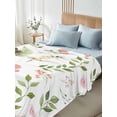 thumbnail image 5 of Twin Flat Sheet 66"x96", Pink Green Botanical Soft Lightweight Bedding Flat Sheets Only, Spring Watercolor Floral Leaf Plant Brushed Microfiber Top Bed Sheet, Breathable StainResistant Bedsheets, 5 of 9