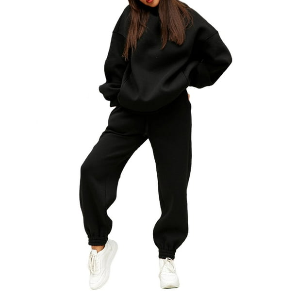 Comfortable Women's Sweatsuit Set Long Sleeve Hoodie And Pants Suits  Tracksuits Outfits S - Black S