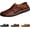 9916 Dark brown, variant on Men's Slip - breathable casual shoes for walking, wearing flat leather shoes and loafers on one foot, for outdoor leisurely strolls